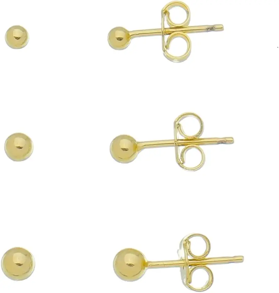 Conjunto 3 Brincos Bolinhas 3 Furos Banhados A Ouro 18k