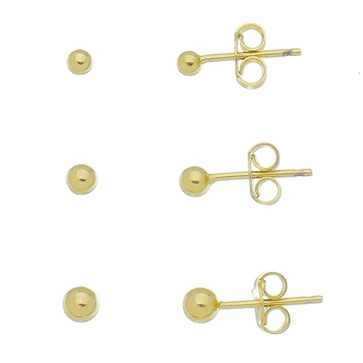 Kit 3 Pares Brincos Bolinha Banhado Ouro 18k Pequenos e Delicados