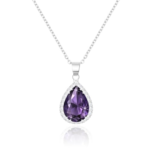 Linawe Collier améthyste, chaîne en argent pour femmes, colliers à pendentifs, diamant violet, pierre de naissance, cristal, pendentif, chaîne à...