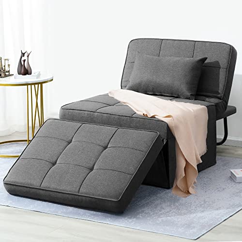 Image of BIGSYY Sofa Bed, Set of 4 in 1 Multi-Function Folding Ottoman Breathable Linen Couch Bed with Adjustable Backrest Modern Convertible Chair for Living Room Apartment Office, Dark Grey
