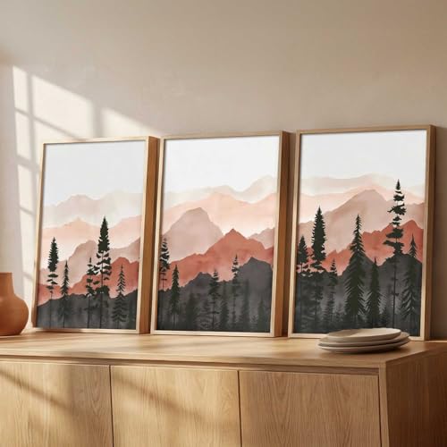 Image of kotart Mountain View Framed Painting | Big Aesthetic Nature Inspired Framed Paintings for Living Room Bedroom Wall Decor Set Of 3 (10X13 inch)