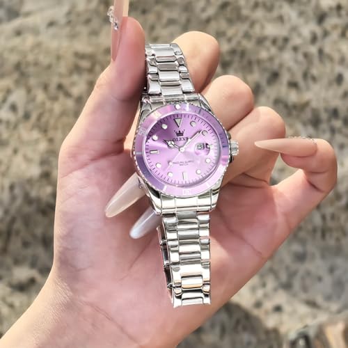 Image of OLEVS Watch Women Silver Watches for Women Luxury for Small Wrists Dress Stainless Steel Women's Wrist Watches Easy to Read Reloj para Mujer Black /Blue /Gold /Green /Pink /Purple