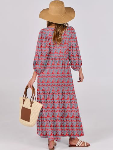Image of ANRABESS Womens Boho Floral 3 /4 Puff Sleeve Maxi Dress