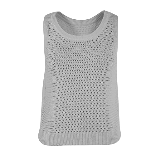 Image of FISACE Womens Crochet Tank Top Sleeveless Knit Summer Sweater | Round Neck, Hollow Out, Lightweight , Casual Crop,Cute Boho Vest