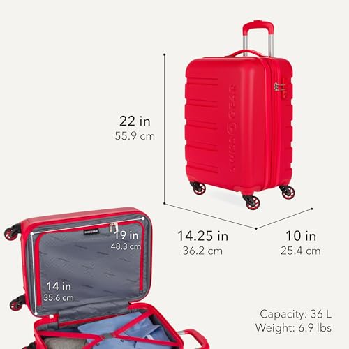 Image of SWISSGEAR Signature Hardside Expandable Carry-On Spinner Luggage, ABS Construction, TSA-Friendly Lock, and Built-In Cupholder, White, 19-Inch, Red, Carry-On 19-Inch, Signature Hardside Expandable