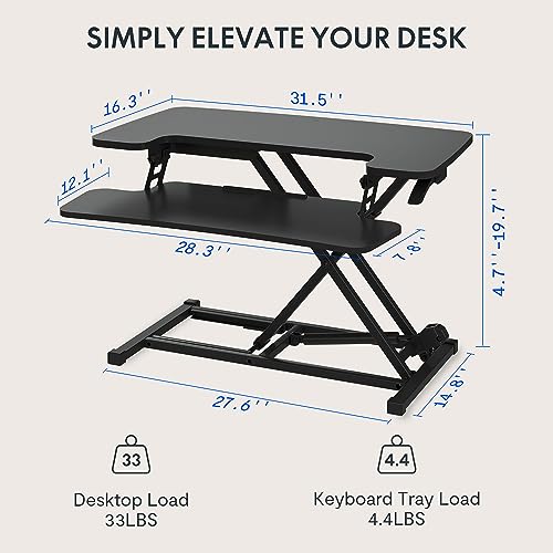Image of FLEXISPOT Height Adjustable 32in Standing Desk Converter Sit to Stand up Desk Riser Computer Workstation with Wide Keyboard Tray 2-Tier Desktop Black