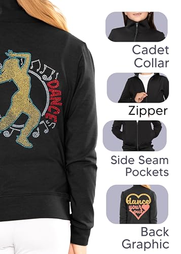 Image of STRETCH IS COMFORT Sparkle Dance Warm Up Jacket for Girls and Women | Glitter Performance Studio Competition Zip Layer