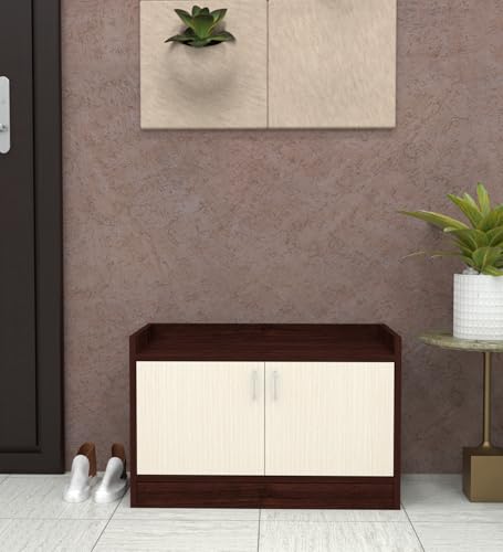 Image of SPECIALITY PANELS Wooden Shoe Cabinet with Cushion Seating Bench Shoe Rack with Doors Spacious Storage Shelves Entryway Shoe Organizer Cabinet for Home Living Room Bedroom Hallway | DIY Assembly