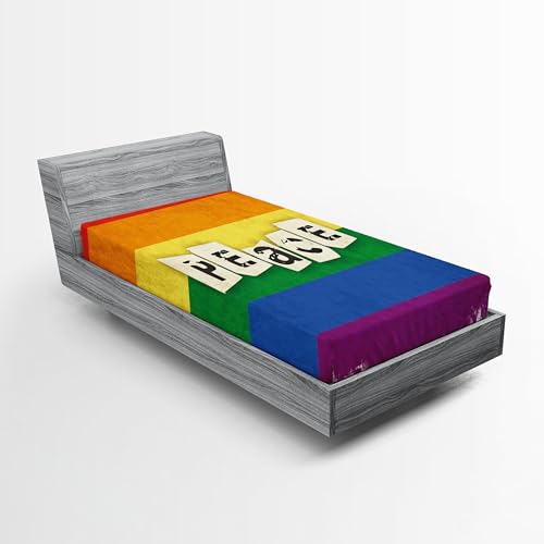 Ambesonne Pride 2 Pack Fitted Sheet, Grunge Flag Peace Word, Bed Cover All-Round Elastic Deep Pockets 2 Pieces, Package Contains 2 Twin Size Fitted Sheets, Grey Blue
