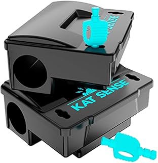 Kat Sense Rat Bait Station Traps, Reusable Humane Rodent Box Against Mice Chipmunks N Squirrels That Work, Smart Tamper Proof Cage House to Secure Bait Block and Pellets, Mouse Bait Station Outdoor
