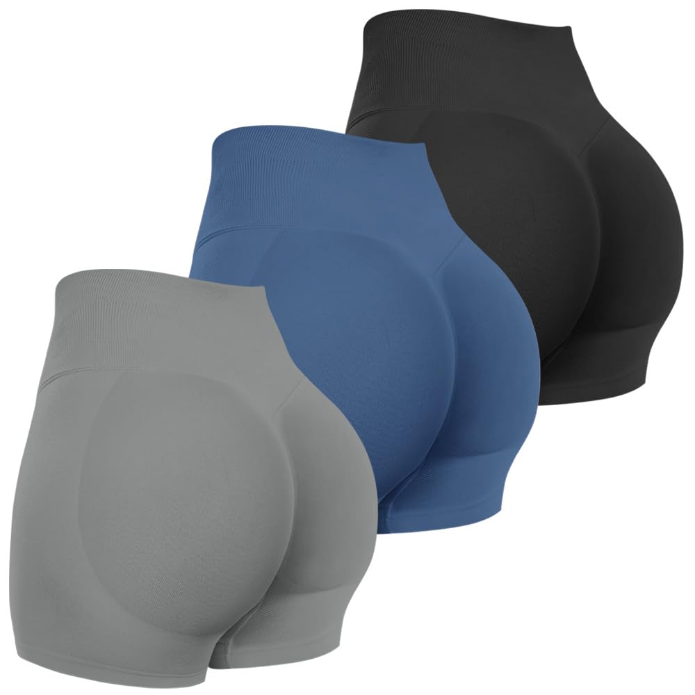 Lot de 3 shorts de sport pour femme - Sans couture - Taille haute - 11,4 cm - Pour entraînement et yoga