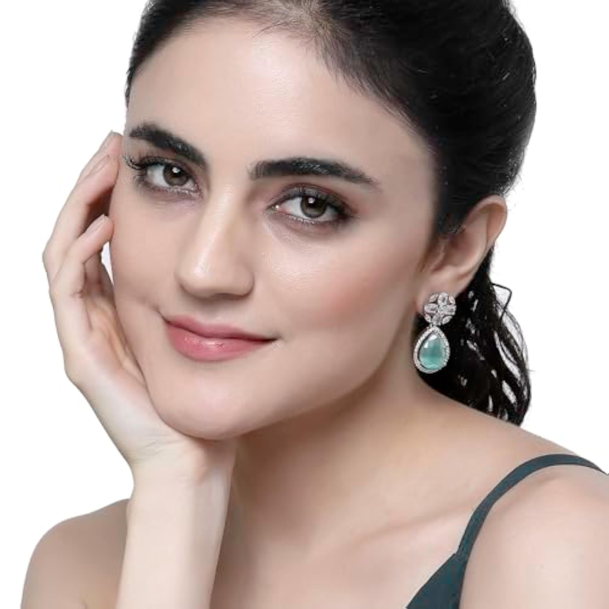 Rhodium-Plated Teardrop & Floral Drop Earrings