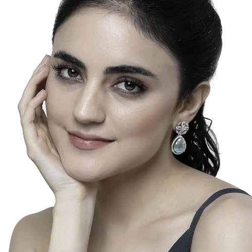 Rhodium-Plated Teardrop & Floral Drop Earrings