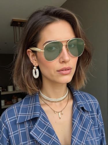 Image of Oversized Aviator Sunglasses For Women 70s Retro 2025 Metal Shades with Gold Streamline Arms