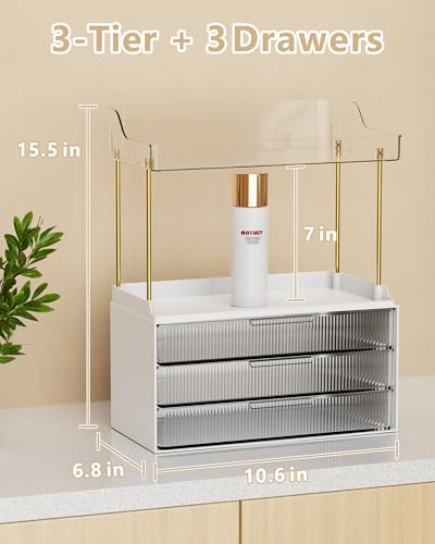 Image of Anylady Bathroom Organizers and Storage, Makeup Organizer (Sturdy Durable Attractive), Ideal for Vanity, Countertop, Counter, Perfume, Skincare, Cabinet, Cosmetic, Dresser Organizer (White)
