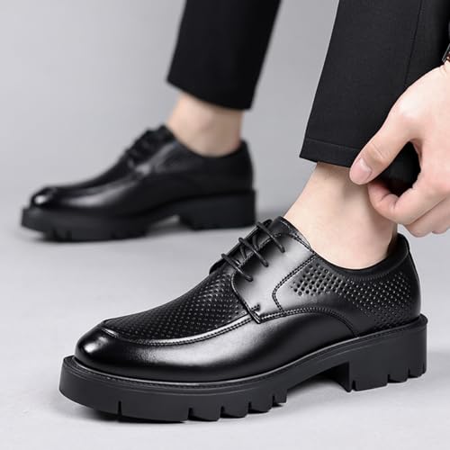 Men’s Low Heel Derby Dress Shoes for Men, Breathable Hollow Platform Round Toe Lace-up Business Casual Office Work Wedding Tuxedo Shoes2