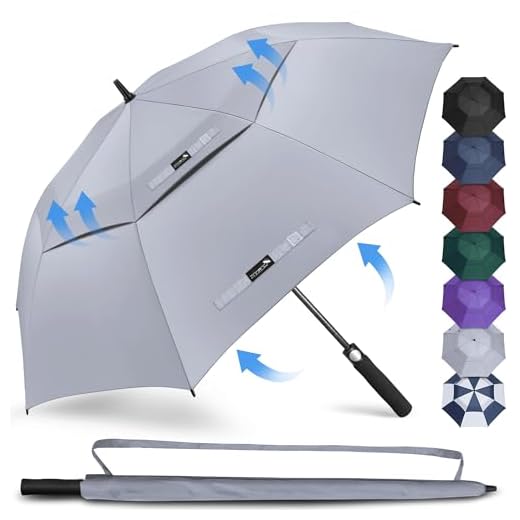 ZOMAKE Golf Umbrella Windproof and Rainproof 62in, Large Umbrella Windproof Strong, Big Golfing Brolly Unbreakable Double Canopy for Men Women (Grey)