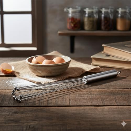 Deconox Paslanmaz Çelik Top Uçlu Çubuk Çırpıcı (31 cm) | Profesyonel Ball Whisk | Hızlı ve Kolay Karıştırma | Yumurta, Sos ve Hamurlar İçin İdeal