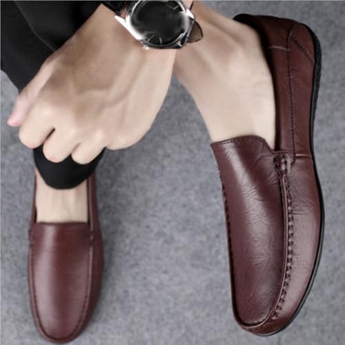 Loafers for Men Lightweight Slip-on Anti-Slip Resistant Simple Round Toe Solid Color Leather Loafers3