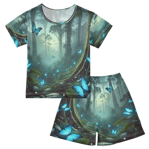 Blue Butterflies Pajama Set Short Sleeve PJ Set Cotton Summer Pajamas Sleepwear Soft 5Y