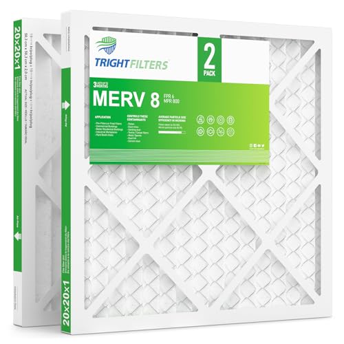 TRIGHTFILTERS 20x20x1 Air Filter 2 Pack, Durable MERV 8 Pleated Home HVAC AC Furnace Filters, Lightweight Compact Air Conditioner Filter Replacement