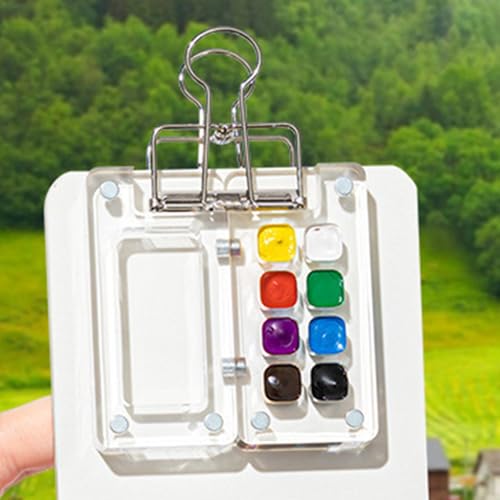 Paleta de acuarela de viaje, paleta de pintura pequeña portátil, bandeja de mezcla de pintura acrílica, caja de paleta de pintura de viaje de 8 rejillas, juego de paleta de acuarela de bolsillo para