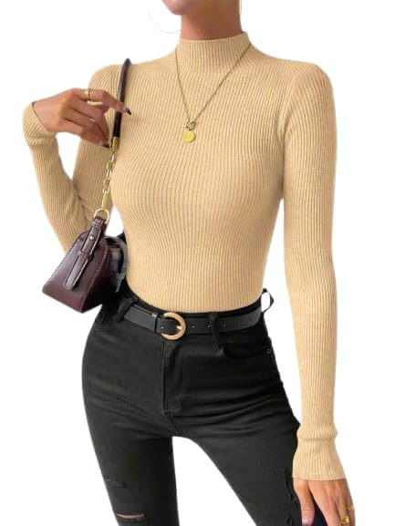 kaish Cream High Neck Women's Cotton Blend Ribbed Full Sleeve Light Winter Stretchable Sweater M-picture-27