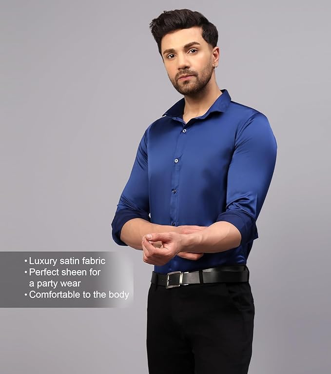 Image of DEELMO Combo of Men's Stylish Solid Satin Casual Shirt for Men Full Sleeves| Poly Satin Silk Shirt Pack of 2
