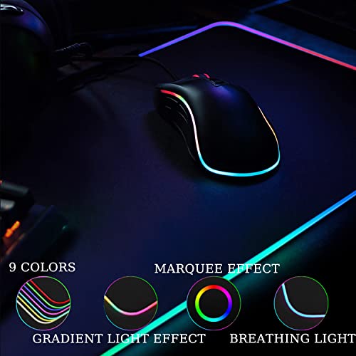 Large Gaming Mouse Pad,RGB Large Mouse Pad with 13 Lighting Modes,LED Big Keyboard Mousepads Mat,Non-Slip Base,Spill-Resistant Computer Desk Pad Mat for Gamer Esports Pros,31.5\" × 11.81\"