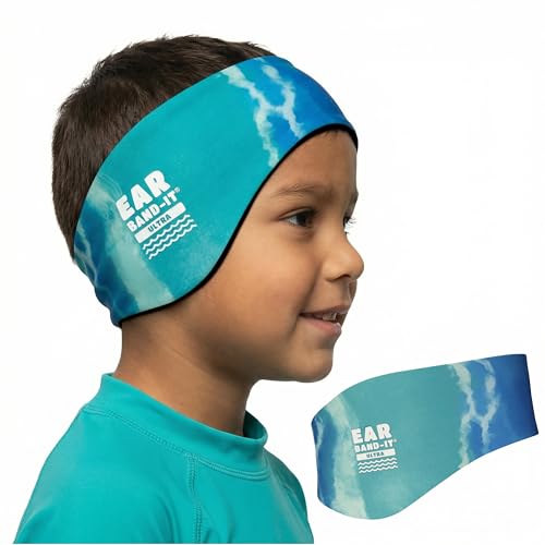 Ear Band-It Ultra - Diadema de natación (mantiene el agua fuera, sujeta los tapones para los oídos), recomendado por médicos, tamaño mediano (edades 3-8), color azul