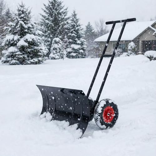 40' Heavy-Duty Wheeled Snow Shovel with Adjustable Handle & Blade – Angled Snow Pusher for Driveway, Sidewalk, Deck & Steps