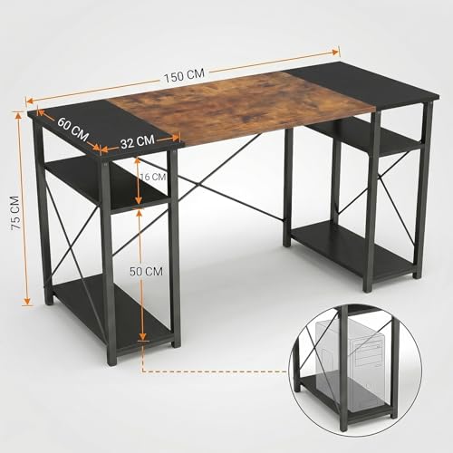 Image of Klaxon Engineered Wood Iron Study Table with Drawer, Multi-Usage Laptop Desk & Home Office (Printo-FD, DIY Installation) (Forest Dark & Black, Elite)