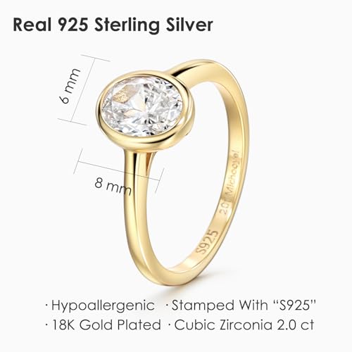 Michooyel 18K Gold Plated CZ Engagement Ring for Women, oval cut bezel style CZ Solitaire Promise Rings, D Color VVS1 Simulated Diamond 925 Sterling Silver Rings3