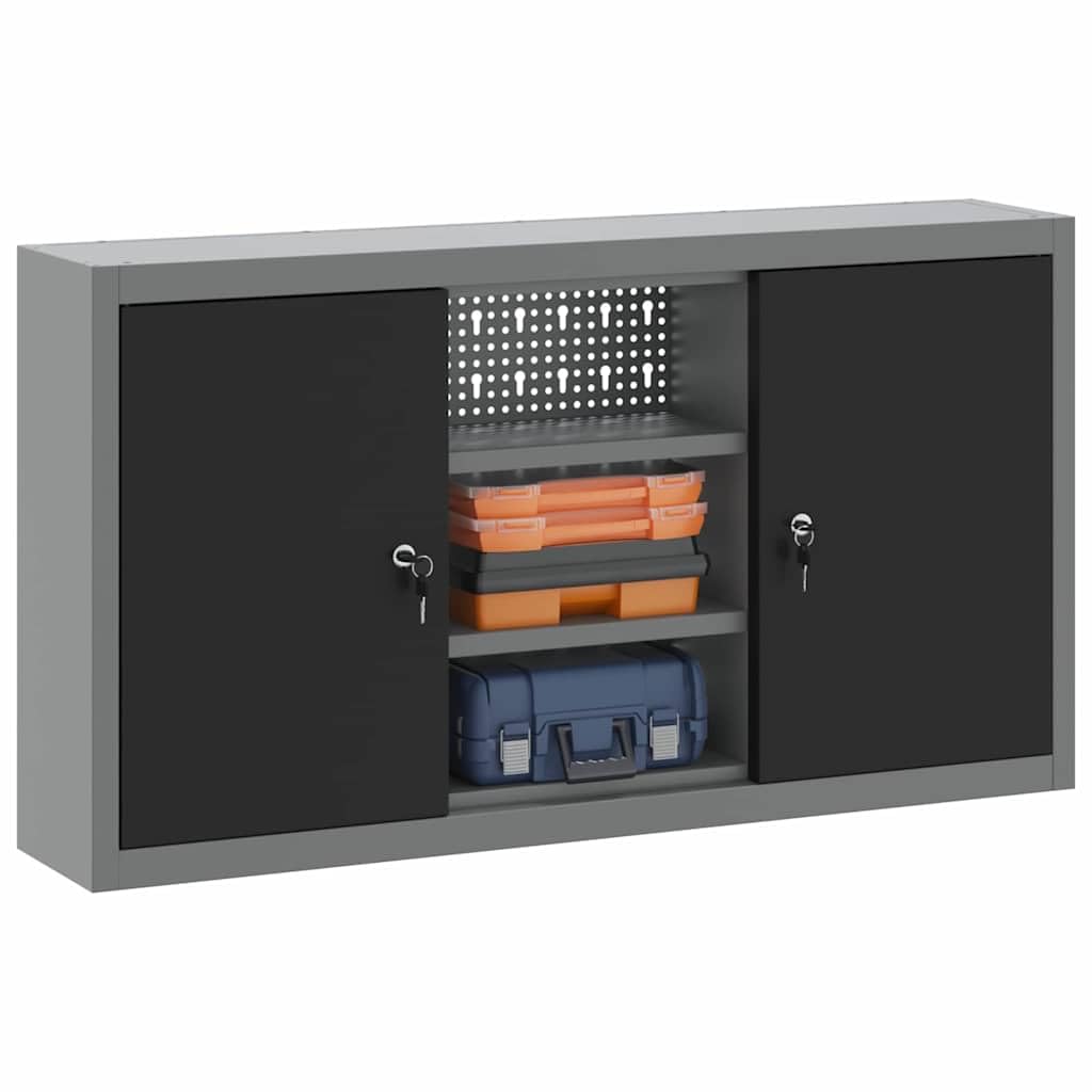 vidaXL Armario de Herramientas Negro y Gris 100 x 20 x 55 cm, Banco de Trabajo, Armario metálico para Herramientas, estantes Ajustables, organización práctica, diseño Moderno