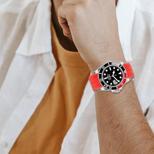 Image of Juntan 18mm 20mm 21mm 22mm Curved End Rubber Watch Band, Tapered Silicone Curved Replacement Watch Strap for Men Women with Metal Classic Diving Buckle