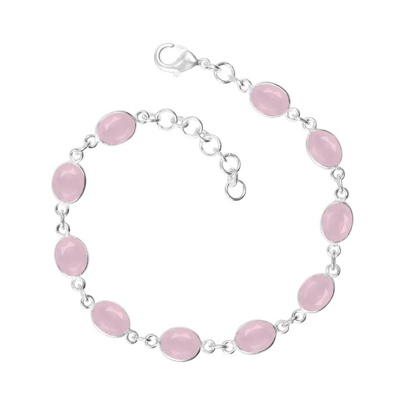 Rose Quartz Stone Bracelet, Silver Overlay Adjustable Bracelet For Women, bezel Cut Stone Bracelets, Link Bracelet, Handmade Jewelry, Gift For