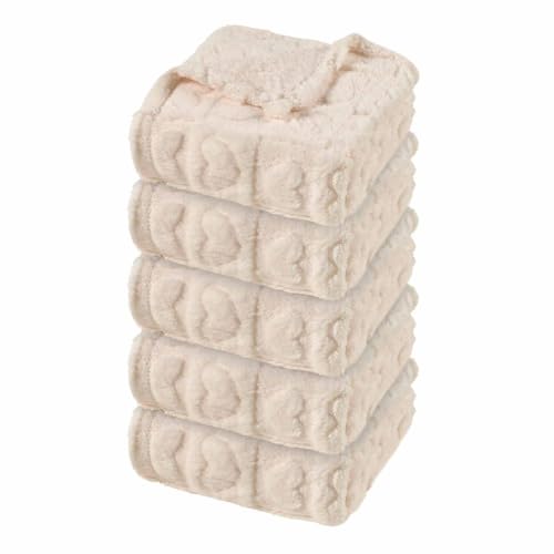 Image of 5 Pcs Baby Blanket Heart Checkered Ultra Soft Gift-Ready Plush for Newborns, Nursery & Stroller 30 inchx40 inch Beige