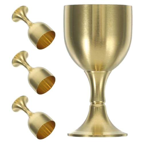 NOLITOY Set 4 Calici in Rame Decorativi Vintage, Coppe a Calice Piccole Dorate Alte 5,5 Cm Stelo, per Festa, Comunione e Uso Ornamentale in Casa e Altari Rituali