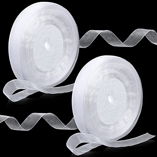 WILLBOND 98 Yards 5/8 Inch White Sheer Organza Ribbon for Gifts Wrapping Organza Satin Chiffon Ribbon for Wedding Bouquet, Decoration, Craft