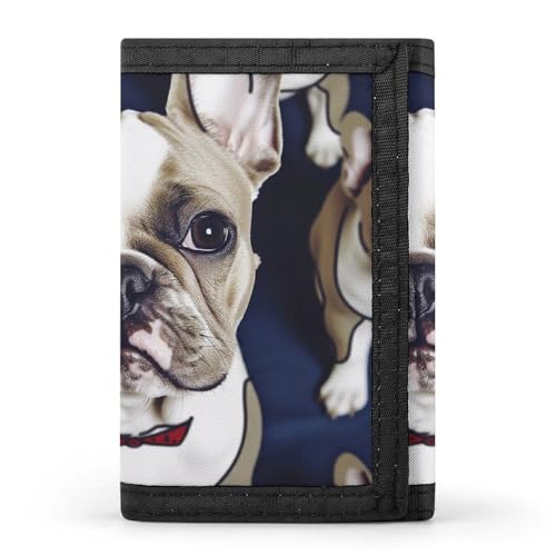 WAFICAC Portafoglio a tre ante per uomo, simpatico portamonete a forma di bulldog francese, sottile, con fermasoldi, porta carte di credito e 8 scomparti per carte