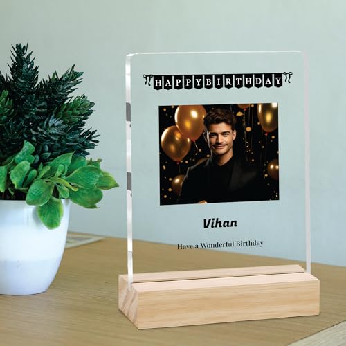 Image of Giftplease Personalized Happy Bithday Photo Plaque with Photo | Custom Friendship Gift with Wooden Stand | Best Friend Birthday Keepsake for Him or Her CS 06