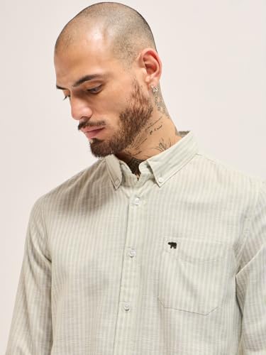 Image of THE BEAR HOUSE Men's Pure Cotton Solid Casual Shirt
