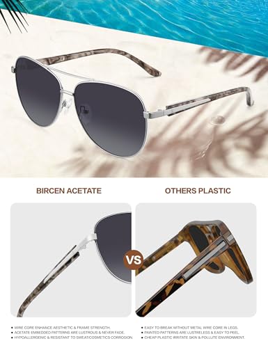 Image of BIRCEN Polarized Aviator Sunglasses Womens: Acetate Glasses UV Protection