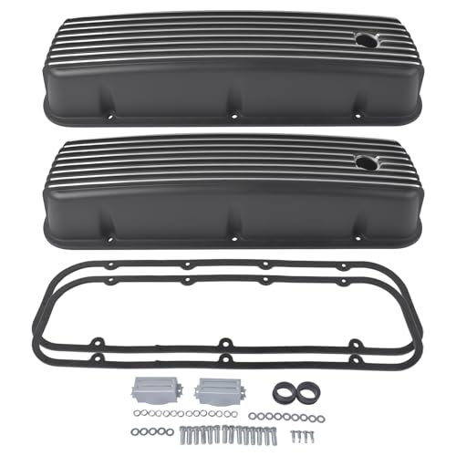 GELUOXI Tall Finned Aluminum Valve Covers 3 11/16 Black with 1 1/4 PCV Hole Replacement for Chevy BBC Big Block 396 454 502 1965-1995