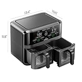 CHEFMAN 6 Quart Dual Basket Air Fryer Oven with Easy View Windows, Sync Finish, Hi-Fry, Auto Shutoff, 2 Independent 3Qt Nonstick Dishwasher Safe Frying Baskets, Digital Double Air Fryer - Black
