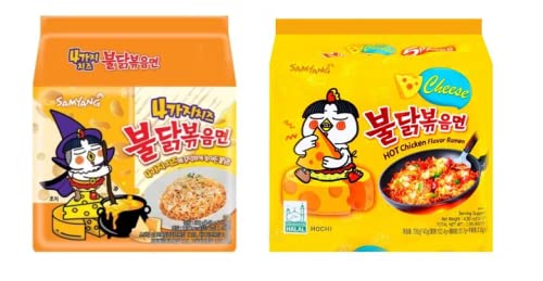 Samyang Hot Chicken Ramen Quattro Cheese Noodles and Buldak Cheese Noodles|140gm (Pack of 10)|(Imported)