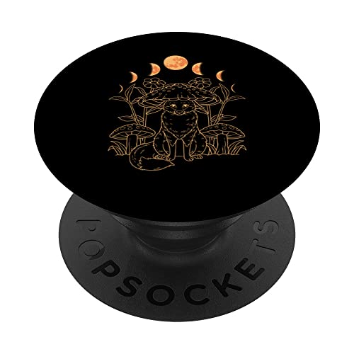 Cottagecore Aesthetic Cottagecore Fox PopSockets Swappable PopGrip, Black