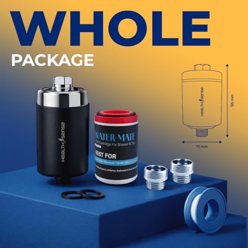 Image of HealthSense Hard Water Softener Filter for Tap, Shower & Kitchen | Shower Filter for Bathroom | 20 Stage Dechlorination System with Activated Carbon & KDF-55 | | 6 Months Cartridge Life | Black