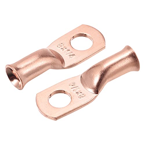 MECCANIXITY Battery Cable Ends 0.27 Inch 8 AWG Tubular Ring Terminals Closed End Crimp Connectors Bare Copper Eyelet 10 Pcs