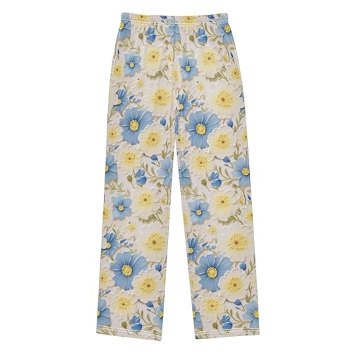 Flowers Long Pajama Pants Elastic Waist PJ Bottoms with Pockets S A1129132